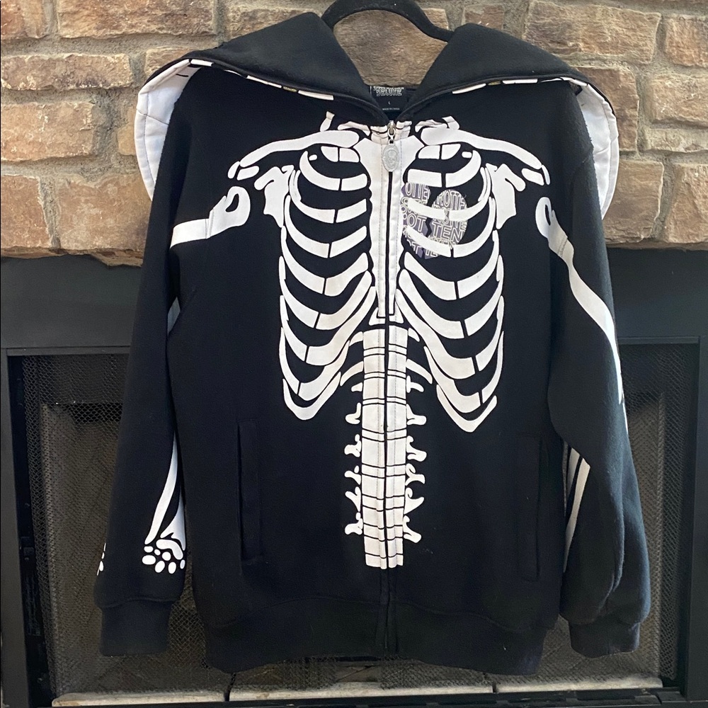 Original Deluxe Black Skeleton hoodie w/front pockets & mesh see through eyes.